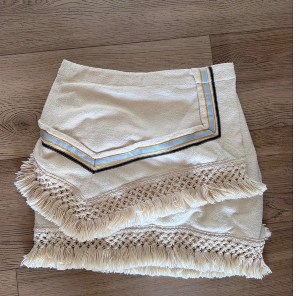 3.1 Phillip Lim Size 6 Cream Fringe Wrap Skirt Asymmetrical Boho Designer